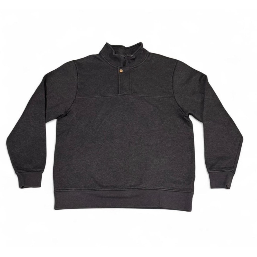 Orvis Men's Dark Gray Fleece Pullover Sweatshirt Mock Neck 1/4 Zip Button Large